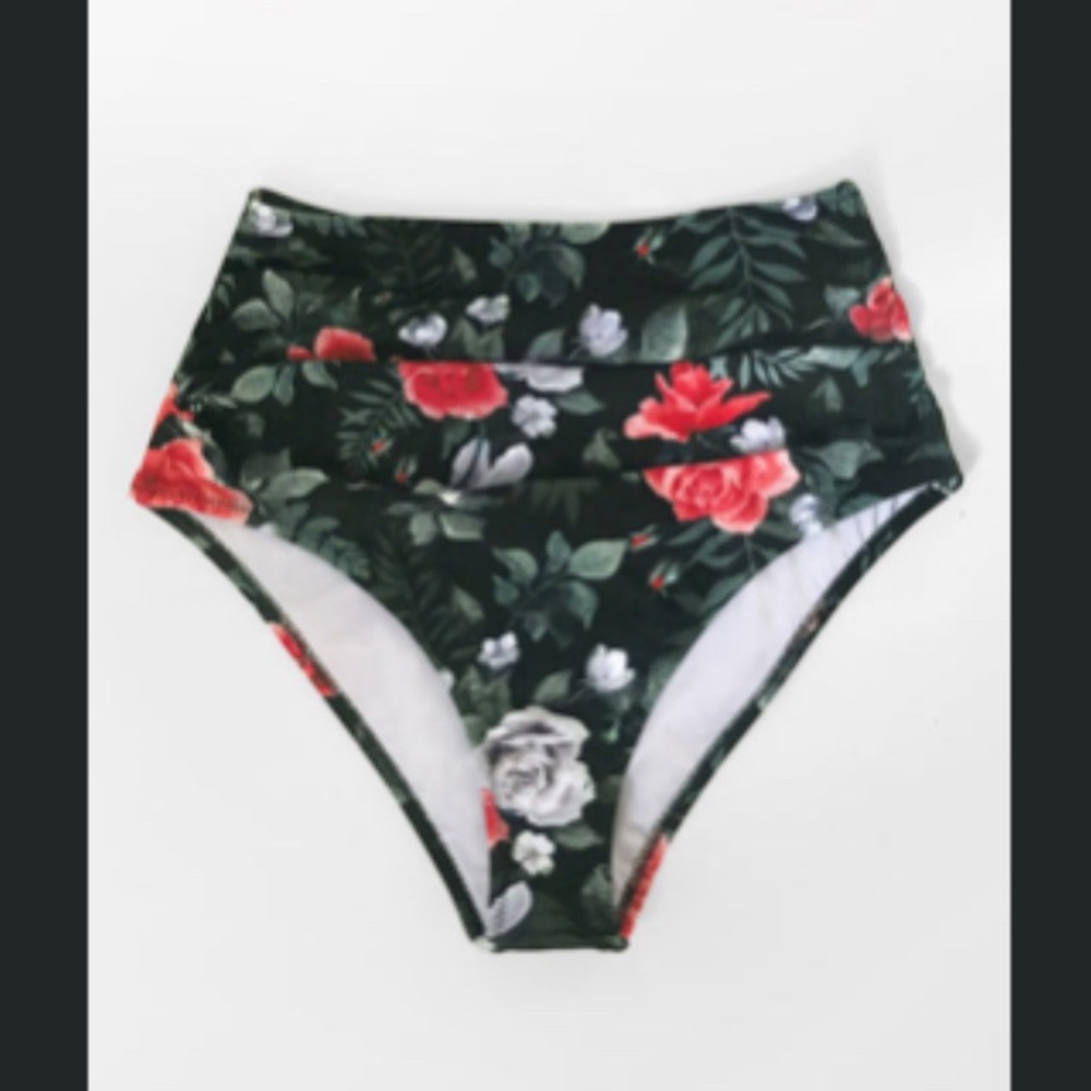 NWT: Red Floral High-Waisted Bikini Bottom